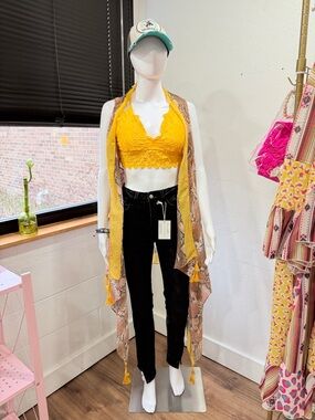 Yellow Lace Halter Bralette Camisole - Women's